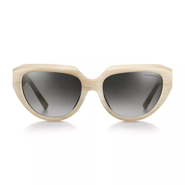 Tiffany T:Sunglasses in Striped Ivory Acetate with Grey Gradient Lenses, 1