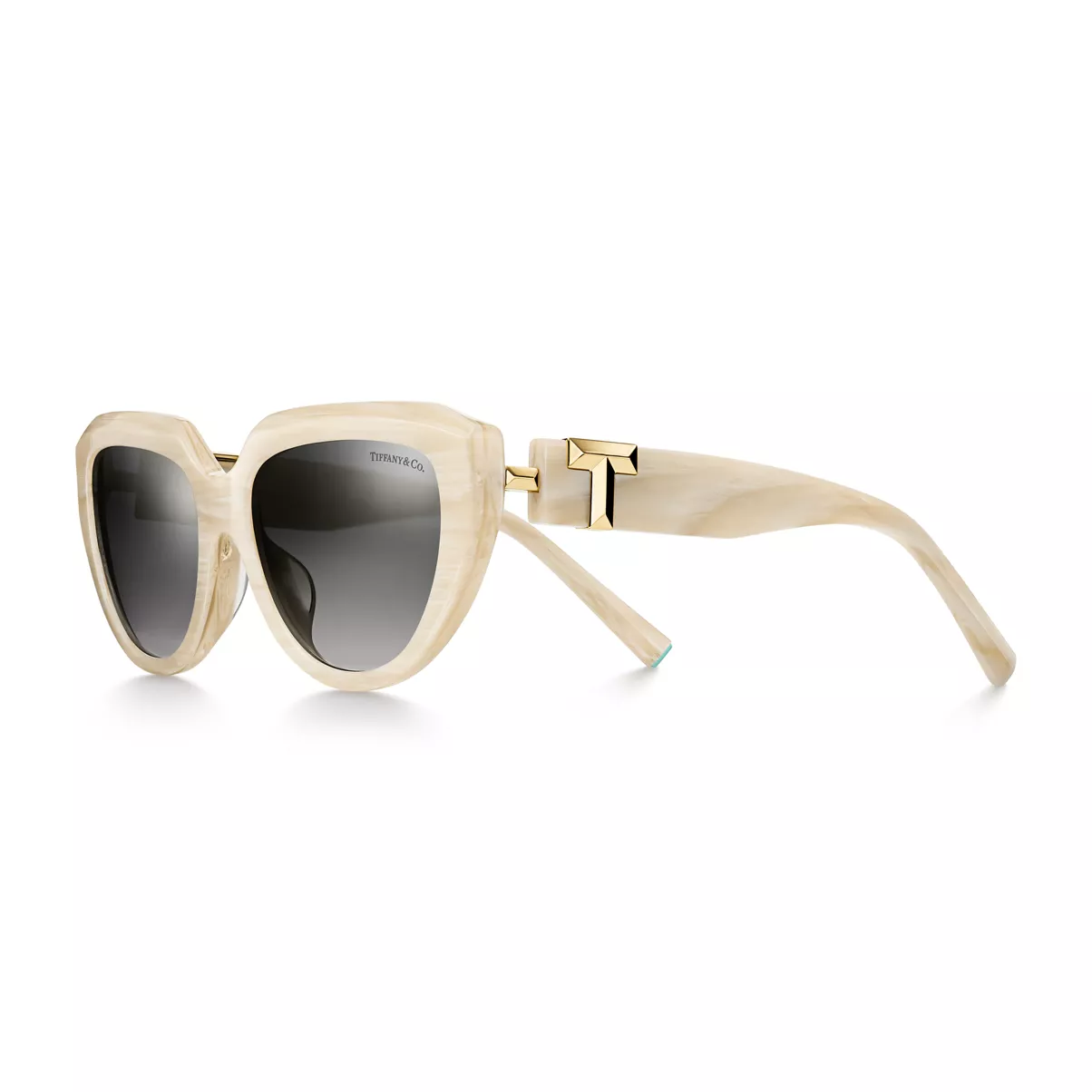 Sunglasses in Striped Ivory Acetate with Grey Gradient Lenses