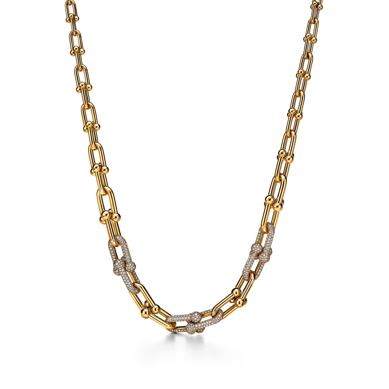Tiffany HardWear:Graduated Link Necklace in Yellow Gold with Pavé
