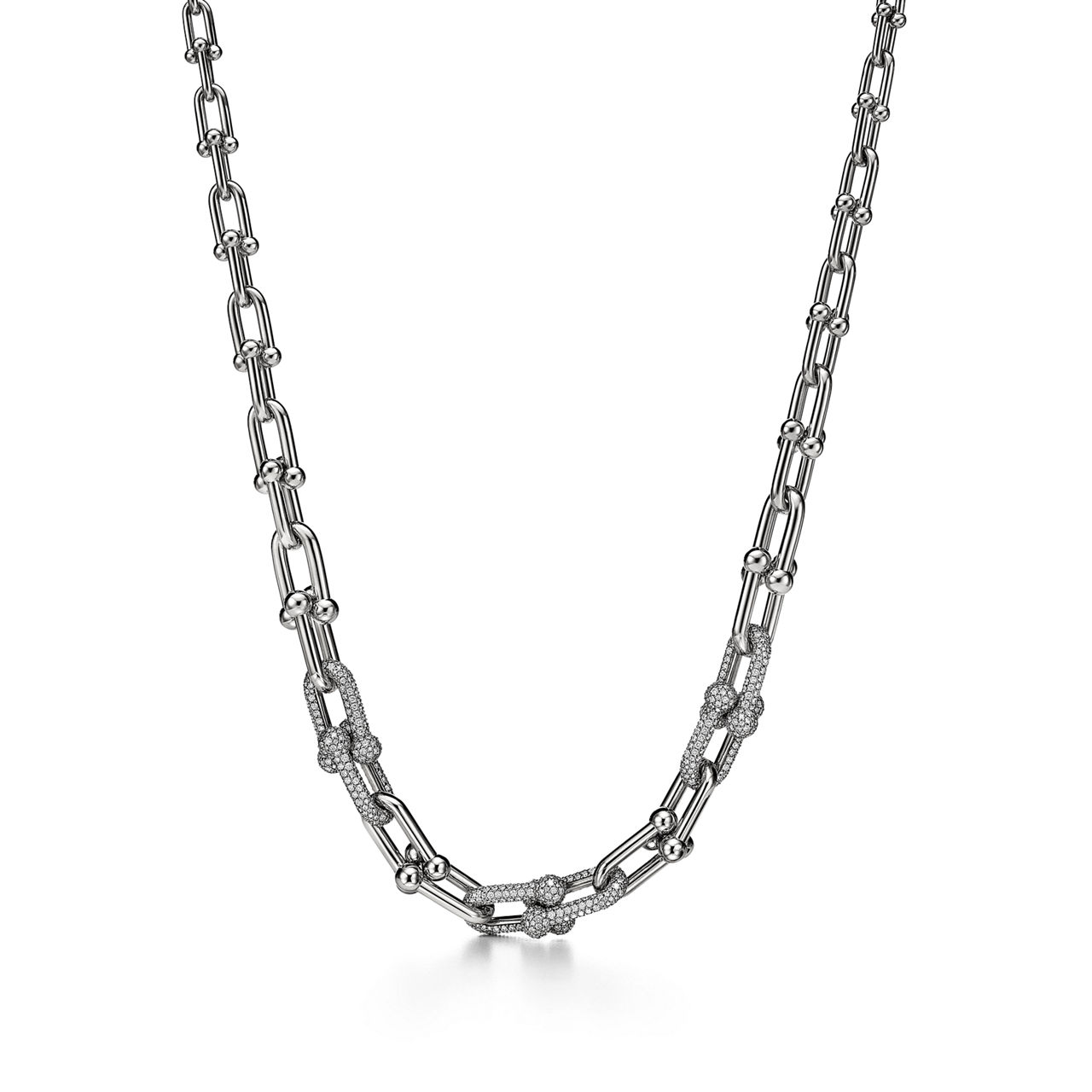 Tiffany HardWear:Graduated Link Necklace in White Gold with Pavé Diamonds | Tiffany & Co. US