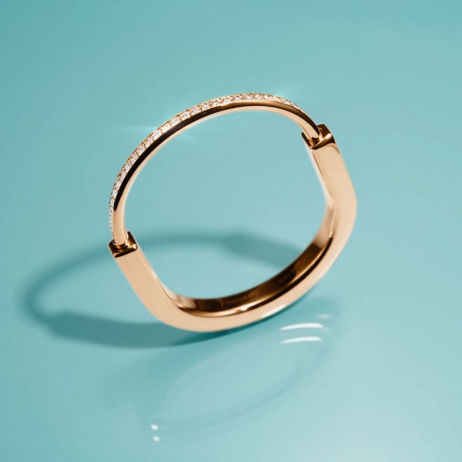 Tiffany Lock Bangle in Rose and White Gold with Half Pavé Tiffany Lock Bangle in Rose and White Gold with Half Pavé