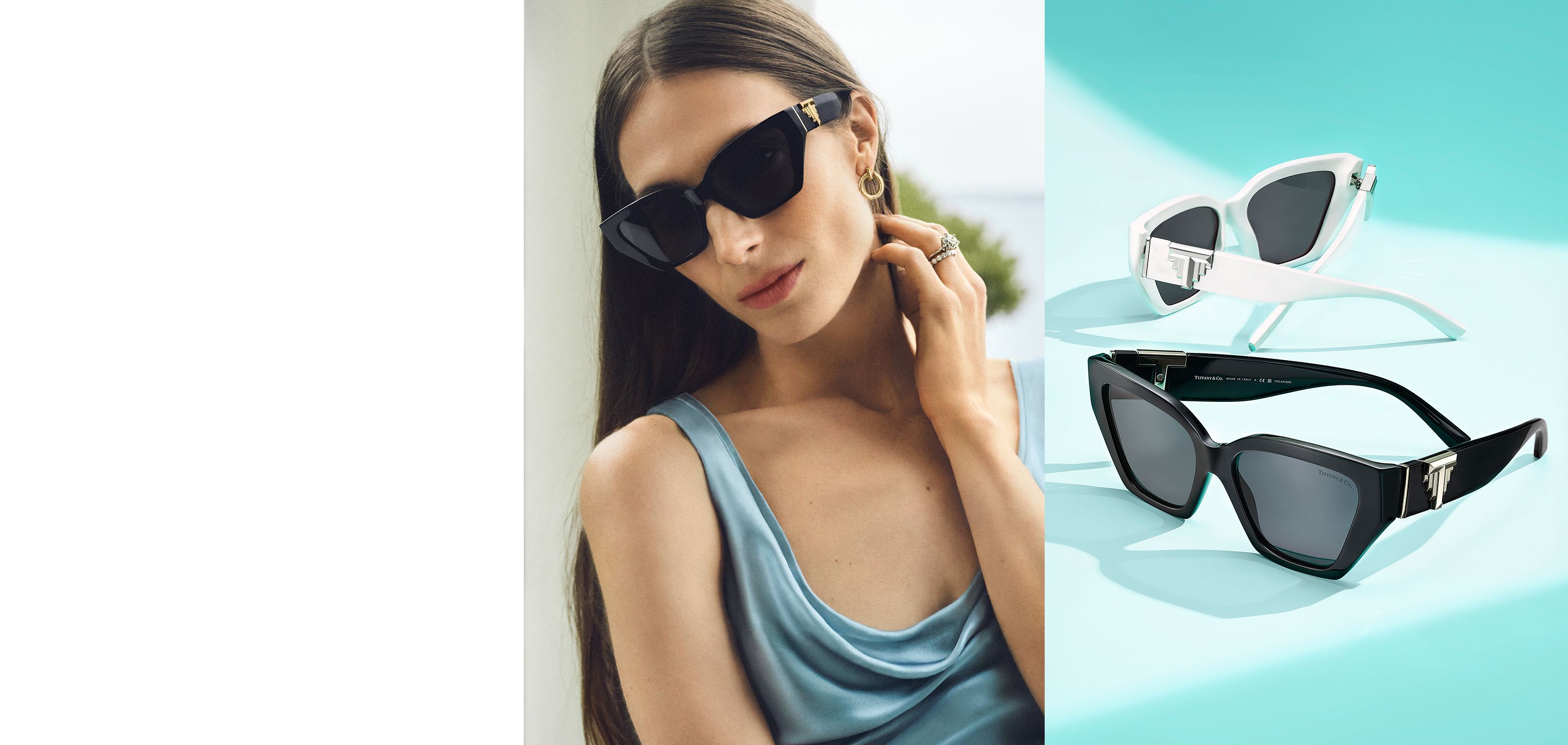 Tiffany T Deco Sunglasses in White Acetate and Tiffany Blue 