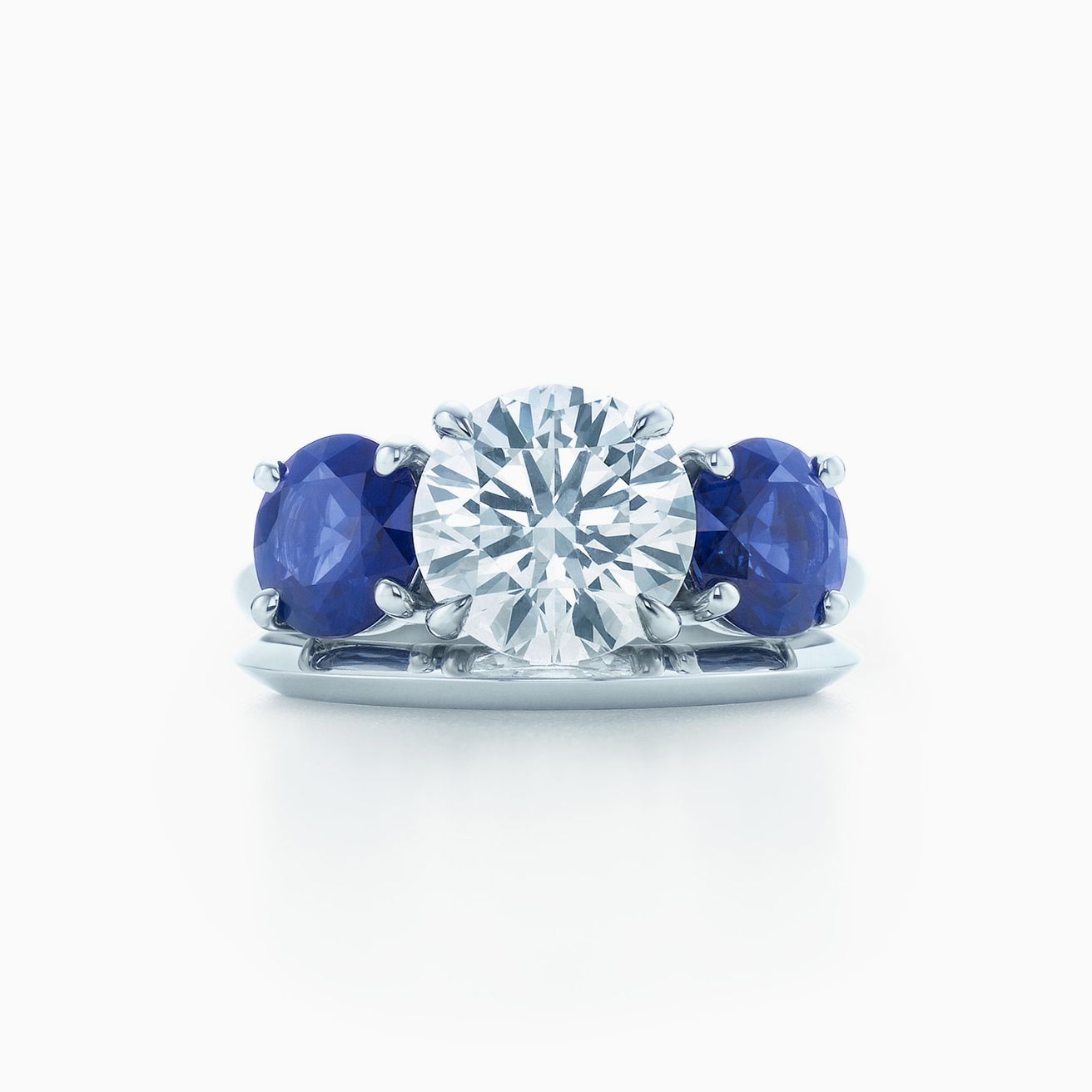 Tiffany Three Stone engagement ring with sapphire side stones in ...