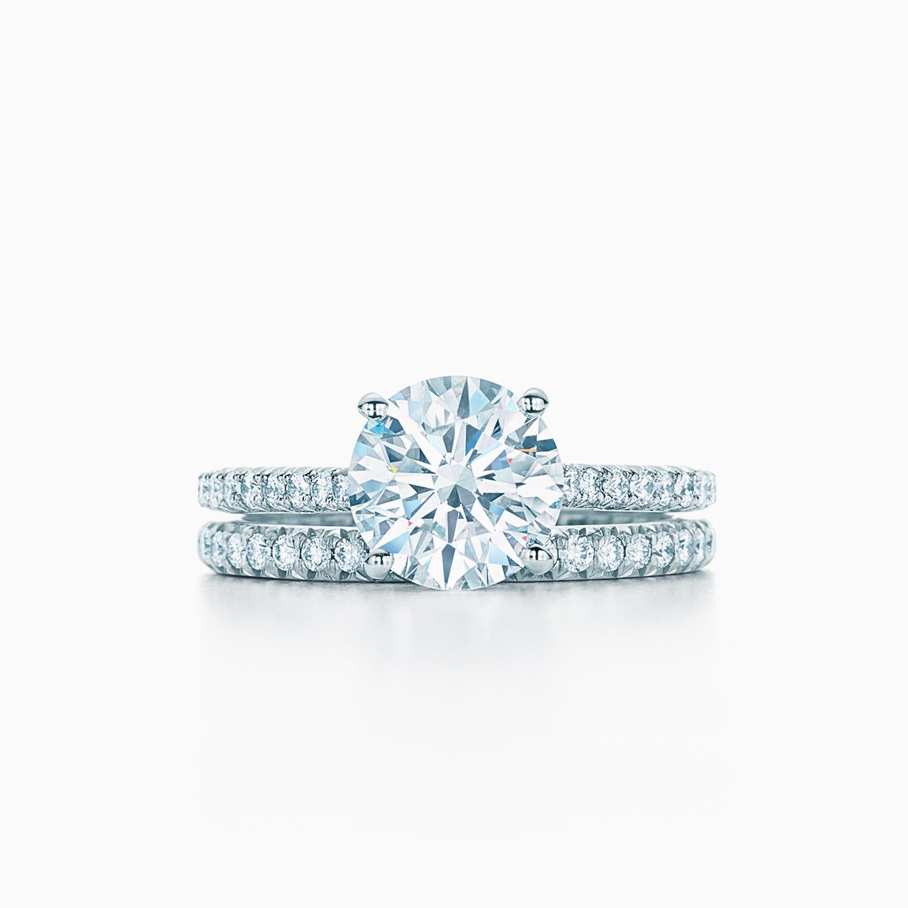 Tiffany Novo® round brilliant engagement ring with a pavé diamond